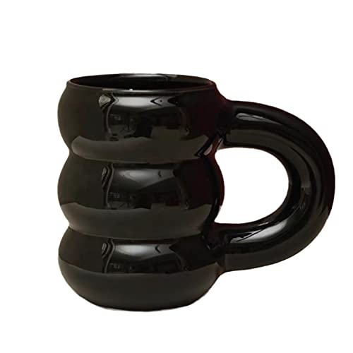 Joyxiwa - Taza de cerámica para café, creativa y bonita taza con asa gruesa para la oficina y el hogar, apta para microondas, para amantes del café y el diseño de interiores, taza nórdica de 450 ml/15,2 oz para café con leche, té y leche (negra)