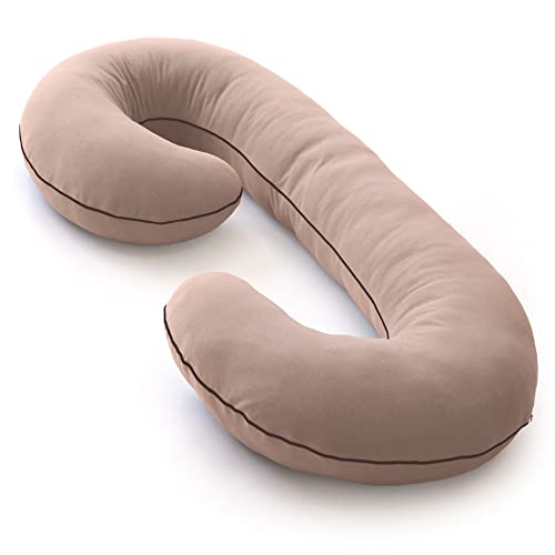 Pharmedoc Pregnancy Pillow - Organic Cotton Full Body Maternity Pillow, C-Shaped - Natural Color