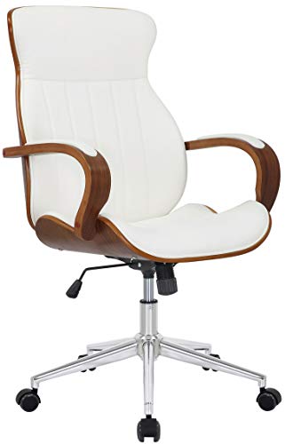 CLP Silla De Oficina Melilla Ergonómica En Símil Cuero & Base con Ruedas I Silla De Escritorio Regulable En Altura, Color:Nuez/Blanco