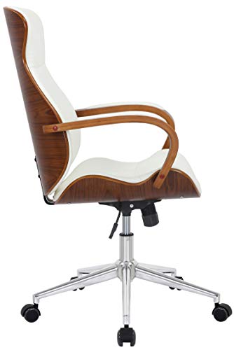 CLP Silla De Oficina Melilla Ergonómica En Símil Cuero & Base con Ruedas I Silla De Escritorio Regulable En Altura, Color:Nuez/Blanco