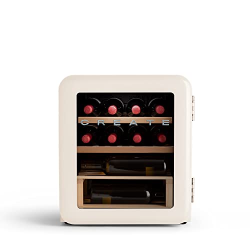 CREATE/WINECOOLER RETRO M/Vinoteca eléctrica de 12 Botellas, Blanco Roto/Diseño Retro, 48L, Botellas 75cl, Resistente