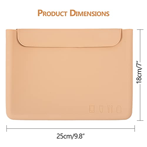 Silicone Makeup Bag, Travel Cosmetic Bags with Double Magnetic Buckle Flap, Soft and Portable Toiletry Bag, Travel Make Up Bag and Makeup Brush Holder for Women (Khaki)