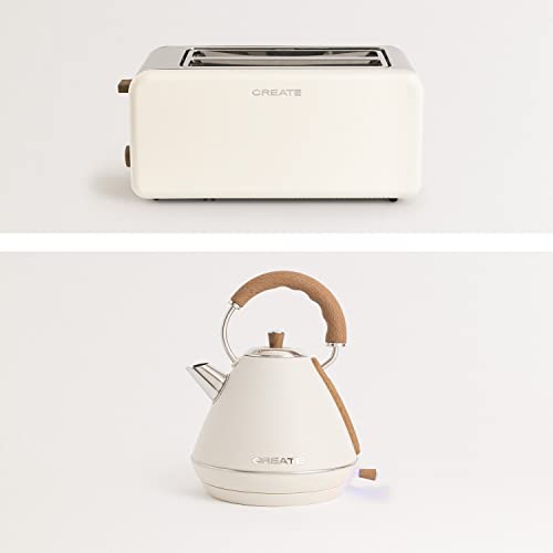 CREATE/PACK TOAST RETRO XL + KETTLE RETRO L/Tostadora de pan blanco roto con hervidor de agua blanco roto/Hervidor de 1,7 L