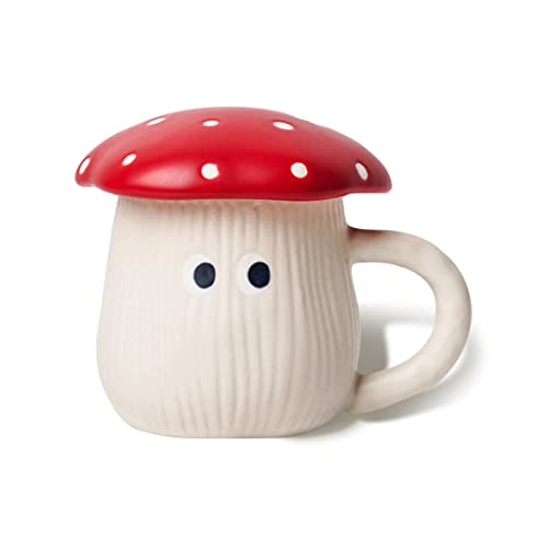 RESVUGA Cute Mushroom Mug with Lid, Handmade Glaze Cover & Eyes, Safety Matt Ceramic Milk Mugs, 300ml Cartoon Tea Cup. Best Gifts for Women & Girls.