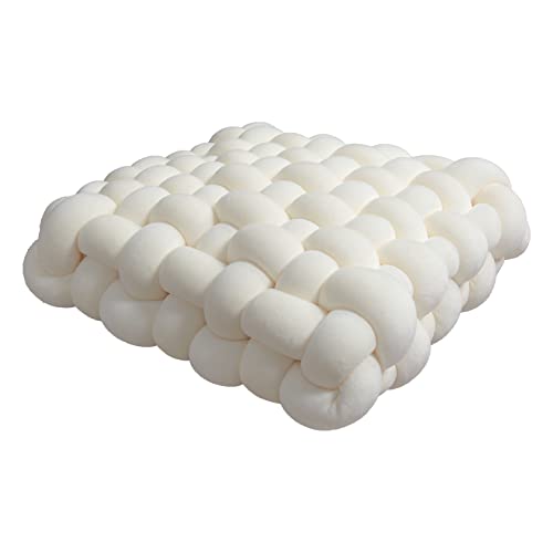 GYCS Knot Ball Pillow Knot Ball Coj¨ªn Hecho a Mano Baby Nap Pillow Peluche Juguete Cuadrado Decorativo Throw Pillow para Dormitorio Sof¨¢ Coche Oficina Viajes,Milky White,40×40×12CM