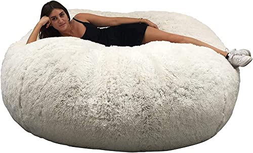 Bananair - Giant Beanbag in fur, Huge Lining XXL, 140 cm/ 55.1 inch in diameter with ultra comfortable shredded foam, Sofa, Double Covers, Pear, Cushion (White)