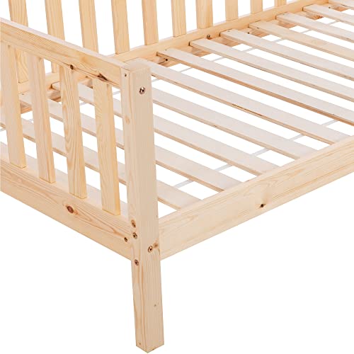 KecDuey Cama infantil en color madera, 90 x 200 cm, cama infantil con cajones, madera maciza con somier, madera de pino (color madera, 90 x 200 cm)