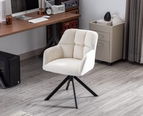 Wahson Silla Escritorio de Terciopelo con Reposabrazos para Trabajar,Silla Oficina Moderna con Patas Negras Metálicas,Silla de Ordenador Computadora para Dormitorio/Estudio(Blanco)