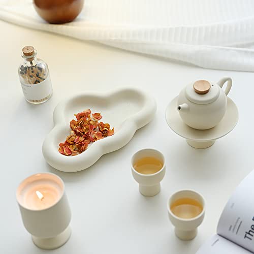 WENSHUO Cloud Shape Trinket Dish,Cute Ceramic Jewelry Tray,Ring Holder,Cosmetic Tray,Cream