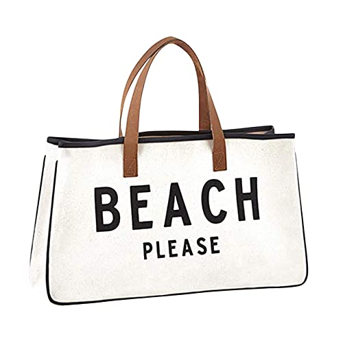 TOPPU Beach Bag Large Beach Tote Bag Shoulder Bag Waterproof Bag Handbag, Holiday Collection Canvas Tote Bag for Women,Hold Everything Tote Bag with Leather Hand Strap (B, 1 PC)