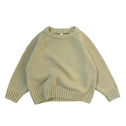 Volunboy Baby Boy Girl Knit Sweater Oversized Blouse Pullover Sweatshirts Crewneck Long Sleeve Knitted Top(Beige,18-24 Months,Tag Size 90)