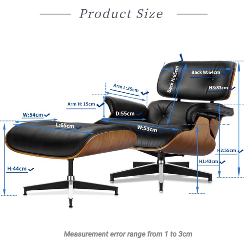 Rhomba Sillón de Cuero Genuino y Chaise Lounge y otomano, sillón Moderno con reposapiés, con Grano de Madera y Base de Metal Resistente