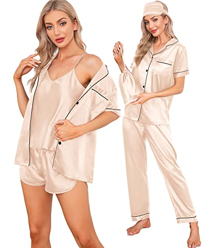 SWOMOG Womens 7pcs Silk Satin Pyjamas Sets