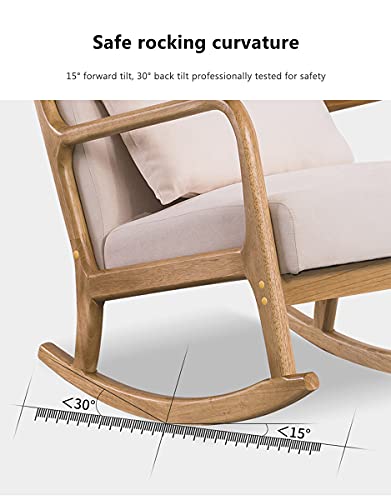 Beige Rocking Chair - Nursing Rocker, Bedroom Lounge Chairs, Reclining Relax Armchairs, Wooden Outdoor Rocking Chair for Reading and Patio