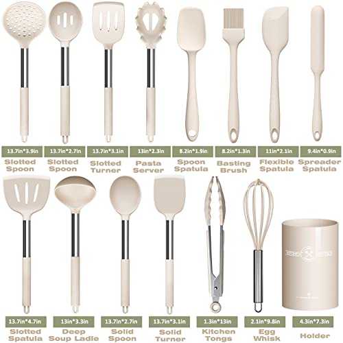 Umite Chef - Juego de utensilios de cocina, 15 piezas de silicona, resistente al calor, antiadherente, sin BPA, mango de acero inoxidable, espátulas, pinzas, batidor y utensilios de cocina