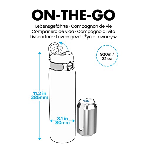 Ion8 Botella Agua 1 Litro, Sin Fugas, Termica, Gris, 920ml (30oz)