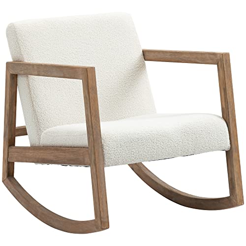 HOMCOM Upholstered Rocking Chair in Polar Fleece - Relax Rocker with Padded Seat, Armrests, and Rubberwood Legs for Living Room Bedroom - 60x81x71 cm Cream