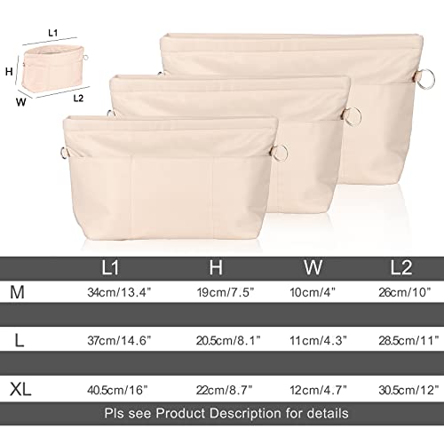 Etercycle Organizador de bolsos de mano, organizador de bolsillo de nailon con llavero, bolsillos interiores impermeables para bolsos organizador, beige, large