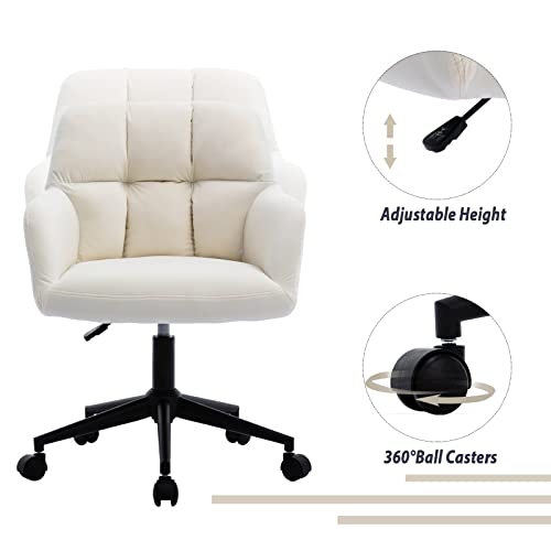 chairus Silla de Escritorio de Terciopelo Butacas Sillón Oficina Giratoria de 360° Dormitorio Silla de Trabajo Tapizado con Altura Ajustable (Blanco (Ruedas))