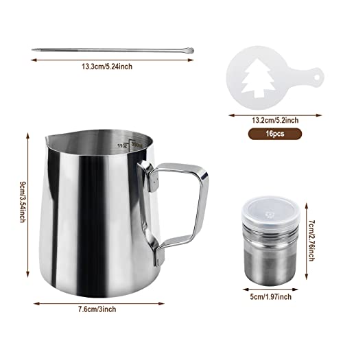 Milk Frothing Jug 350ml (12oz) Stainless Steel Milk Pitcher Cup Barista Milk Jug and Latte Decorating Art Pen for Making Coffee Cappuccino Frothing Milk Coffee Machine