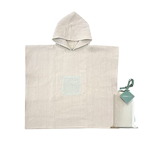 molis&amp;co. Poncho de Baño para Crianças de 3-4 anos. Zínia. Toalla con Capucha para Playa. Bata de banho para niño Ligera y Compacta. (Oeko-Tex 100).