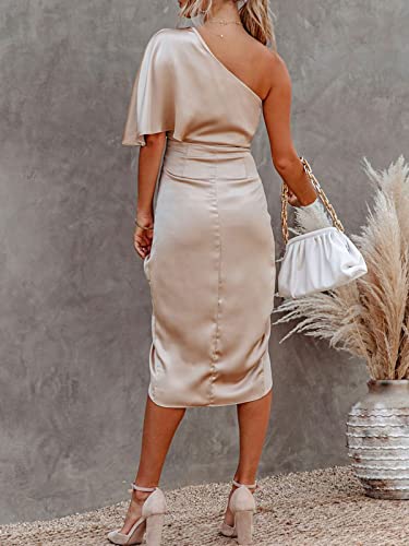 CUPSHE Women Satin Midi Dress Backless One Shoulder