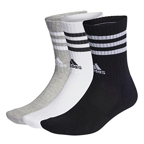 adidas 3-Stripes Cushioned Crew 3 Pairs, Calcetines Unisex adulto, Gris (Medium Gris Oscuro Heather/White/Black/White), 37-39 EU