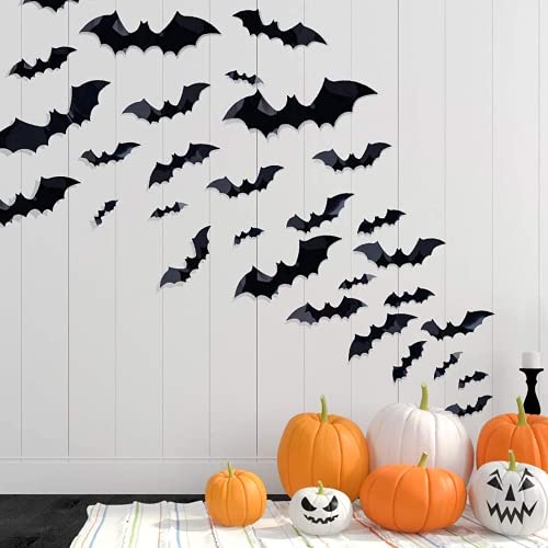 Haclinq 192 Piezas De DecoracióN De MurciéLagos De Halloween 3D, CalcomaníA De Pared De MurciéLagos Negros De Miedo, Adhesivo De Pared De Halloween, Suministros para Fiestas De Interior Y BañO