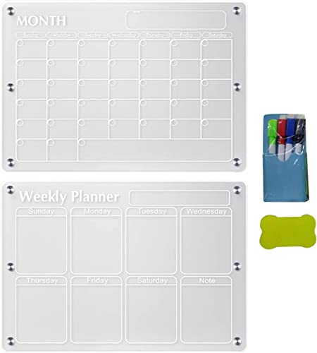 Calendário magnético transparente, calendário acrílico para nunca, mesa de calendário de borrado em seco transparente para nunca, calendário reutilizável para a lista de áreas do refrigerador