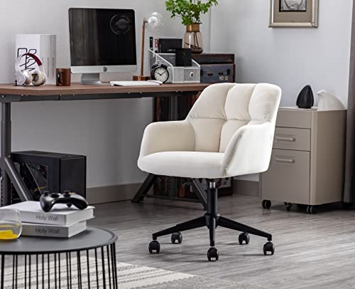 chairus Silla de Escritorio de Terciopelo Butacas Sillón Oficina Giratoria de 360° Dormitorio Silla de Trabajo Tapizado con Altura Ajustable (Blanco (Ruedas))