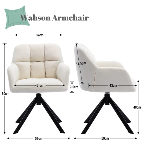 Wahson Silla Escritorio de Terciopelo con Reposabrazos para Trabajar,Silla Oficina Moderna con Patas Negras Metálicas,Silla de Ordenador Computadora para Dormitorio/Estudio(Blanco)