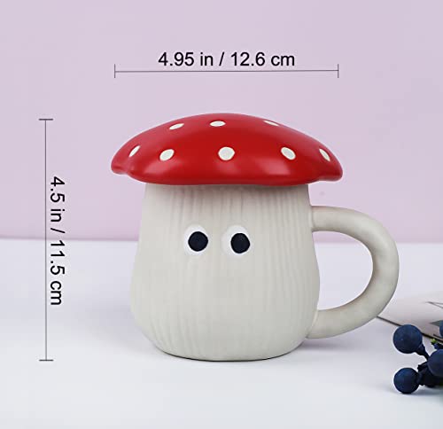 RESVUGA Cute Mushroom Mug with Lid, Handmade Glaze Cover & Eyes, Safety Matt Ceramic Milk Mugs, 300ml Cartoon Tea Cup. Best Gifts for Women & Girls.