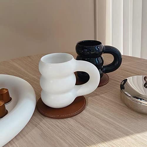 joyxiwa Ceramic Coffee Mug, Creative Cute Fat Handle Cup for Office and Home,Microwave Safe,For Coffee and Interior Design Lovers - Nordic Mug 450ml/15.2oz for Latte Tea Milk(white