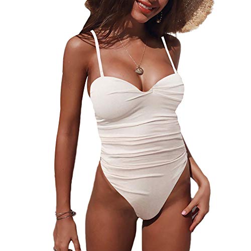 Women's White Girl Swimsuit One Piece Sexy Brazilian Bikini Push Up Beach Elegant Vintage(White S)