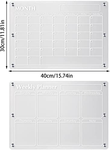 Calendario magnético transparente, calendario acrílico para nevera, tablero de calendario de borrado en seco transparente para nevera, calendario reutilizable para la lista de tareas del refrigerador