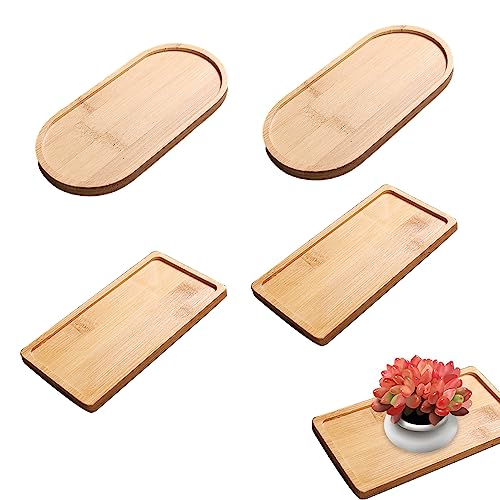 LEIMEND 4 Piezas Bandejas Ovaladas de Madera y Bandeja Madera Rectangular Bandeja Bambú Pequeña Plato de Madera para Servir Decoración Bandeja Decorativa para Plantas Suculentas Posavasos té café