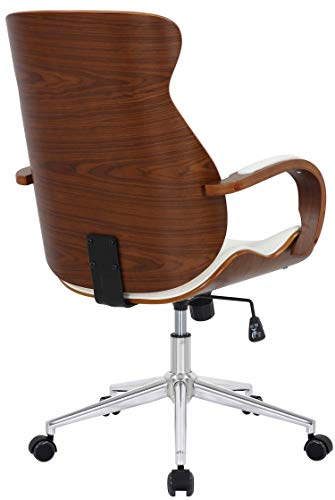 CLP Silla De Oficina Melilla Ergonómica En Símil Cuero & Base con Ruedas I Silla De Escritorio Regulable En Altura, Color:Nuez/Blanco