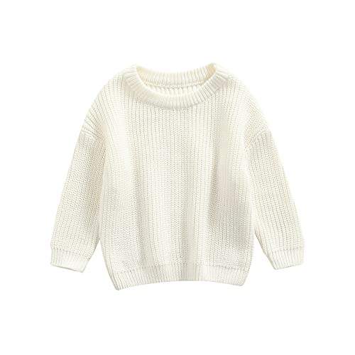 Baby Oversized Knitted Jumper Girls Boys Winter Ribbed Knit Sweater Chunky Pullover Long Sleeve Knitwear Top Soft Unisex Toddler Baby Clothes Autumn Outwear (A 01- White, 2-3 Years)