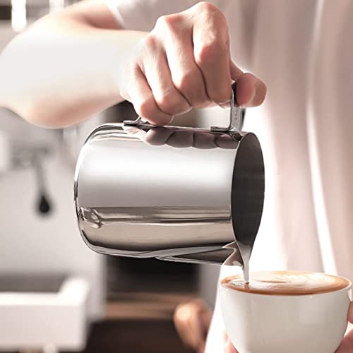 Milk Frothing Jug 350ml (12oz) Stainless Steel Milk Pitcher Cup Barista Milk Jug and Latte Decorating Art Pen for Making Coffee Cappuccino Frothing Milk Coffee Machine