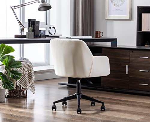 chairus Silla de Escritorio de Terciopelo Butacas Sillón Oficina Giratoria de 360° Dormitorio Silla de Trabajo Tapizado con Altura Ajustable (Blanco (Ruedas))