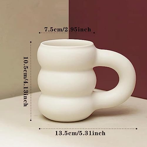 joyxiwa Ceramic Coffee Mug, Creative Cute Fat Handle Cup for Office and Home,Microwave Safe,For Coffee and Interior Design Lovers - Nordic Mug 450ml/15.2oz for Latte Tea Milk(white