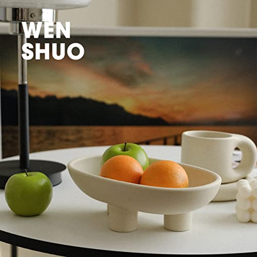 WENSHUO Three-Legs Ceramic Fruit Bowl for Kitchen Counter,10-inch Oval Large Fruit Bowls or Fruit Basket for Breads, Snacks,Vegetables,Salad,Cream