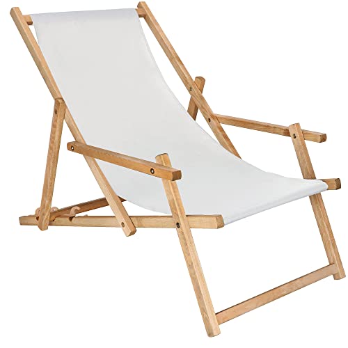 SPRINGOS Wooden Armrests Folding Lounger for Beach, Balcony & Garden