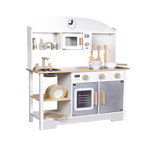 Calma Dragon Cocina de Madera BL-19203, Grande, Cocinita de Juguete Infantíl, con Microondas, Fregadero, Horno y 13 Accesorios. (72cm x 68 cm x 26,5)