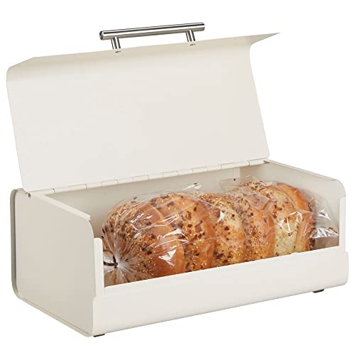 mDesign Panera de metal – Elegante contenedor para pan con estilo vintage – Caja de almacenaje con tapa para guardar productos horneados y mucho más – crema