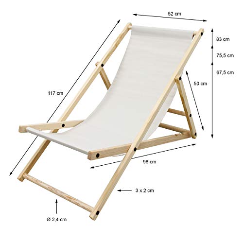 ECD Germany 2X Silla de Playa Madera de Pino 3 Posiciones de Reclinación Plegable Tumbona Tradicional de Sol para Jardín o Balcón Beige Impermeable hasta 120kg Tejido Oxford Hamaca de Terraza Piscina