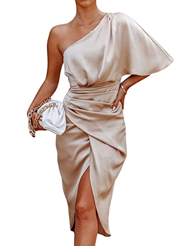 CUPSHE Women Satin Midi Dress Backless One Shoulder