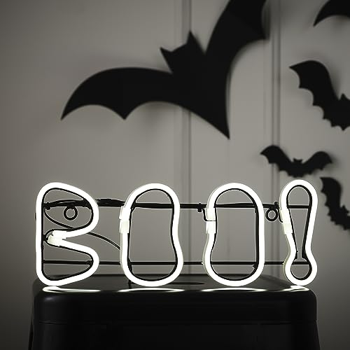 Ginger Ray White Boo Neon Light Up Halloween Sign Tabletop Decoration