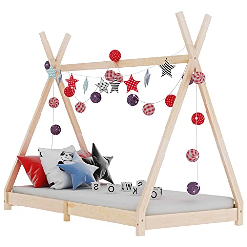 Solid Pine Wood Kids Bed Frame Decorative Lovely Tipi Design Baby Toddler Children Girls Boys Bedroom Beds Furniture 70x140cm