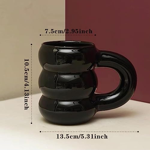 joyxiwa Ceramic Coffee Mug, Creative Cute Fat Handle Cup for Office and Home,Microwave Safe,For Coffee and Interior Design Lovers - Nordic Mug 450ml/15.2oz for Latte Tea Milk(black